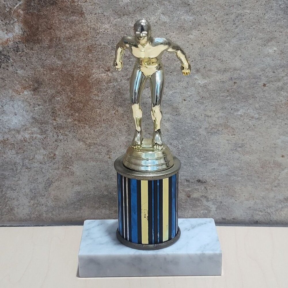 Vintage Mens Swimming Trophy Sports Award Marble Base